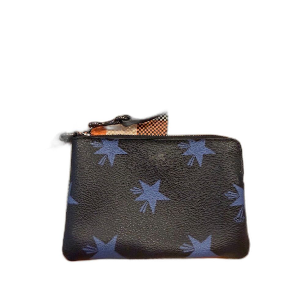 Coach Wristlet Wallet Coin black blue stars Corner Zip Star Canyon Coated Canvas